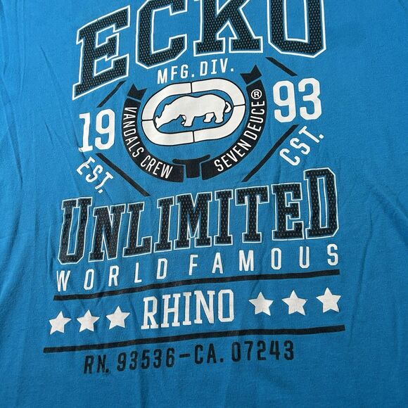 Ecko Unltd Rhino Graphic Shirt Men’s XXL Blue World Famous Giant Logo Y2K Grunge - Picture 7 of 8